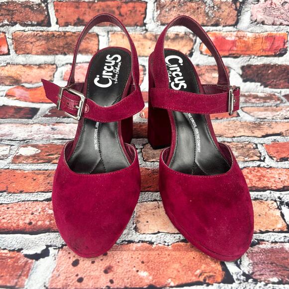 Circus by Sam Edelman Daniela Deep Berry Chunky Heels Size 6 - Picture 4 of 9